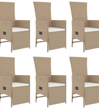 7-tlg. Garten-Essgruppe mit Kissen Beige Poly Rattan