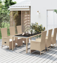 7-tlg. Garten-Essgruppe mit Kissen Beige Poly Rattan