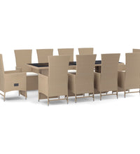 11-tlg. Garten-Essgruppe mit Kissen Beige Poly Rattan