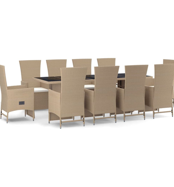 11-tlg. Garten-Essgruppe mit Kissen Beige Poly Rattan