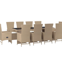 11-tlg. Garten-Essgruppe mit Kissen Beige Poly Rattan