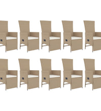 11-tlg. Garten-Essgruppe mit Kissen Beige Poly Rattan