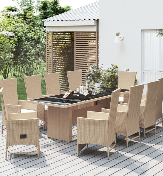 11-tlg. Garten-Essgruppe mit Kissen Beige Poly Rattan