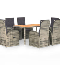 7-tlg. Garten-Essgruppe mit Kissen Grau Poly Rattan