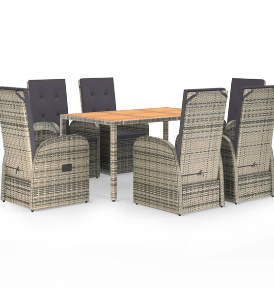 7-tlg. Garten-Essgruppe mit Kissen Grau Poly Rattan