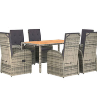 7-tlg. Garten-Essgruppe mit Kissen Grau Poly Rattan