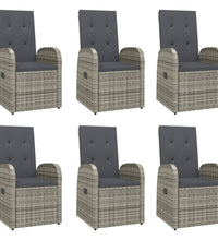 7-tlg. Garten-Essgruppe mit Kissen Grau Poly Rattan