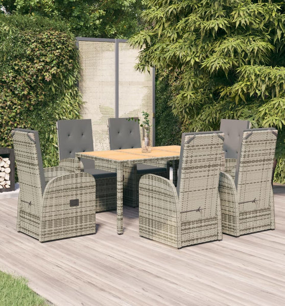 7-tlg. Garten-Essgruppe mit Kissen Grau Poly Rattan