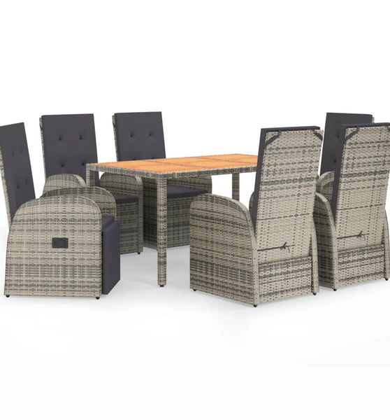 7-tlg. Garten-Essgruppe mit Kissen Grau Poly Rattan