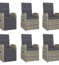 7-tlg. Garten-Essgruppe mit Kissen Grau Poly Rattan