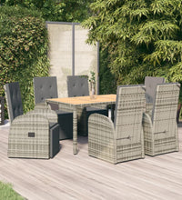 7-tlg. Garten-Essgruppe mit Kissen Grau Poly Rattan