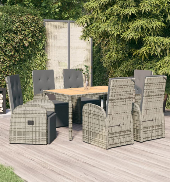 7-tlg. Garten-Essgruppe mit Kissen Grau Poly Rattan