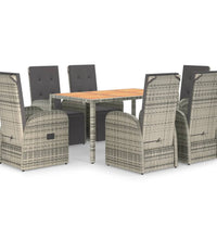 7-tlg. Garten-Essgruppe mit Kissen Grau Poly Rattan