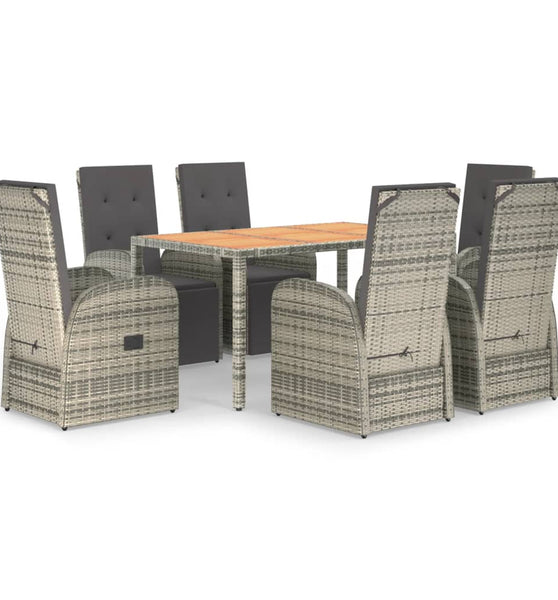 7-tlg. Garten-Essgruppe mit Kissen Grau Poly Rattan