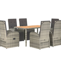 7-tlg. Garten-Essgruppe mit Kissen Grau Poly Rattan