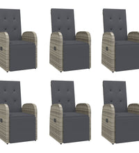 7-tlg. Garten-Essgruppe mit Kissen Grau Poly Rattan