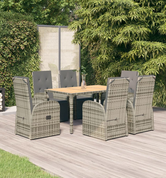 7-tlg. Garten-Essgruppe mit Kissen Grau Poly Rattan