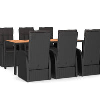 7-tlg. Garten-Essgruppe mit Kissen Schwarz Poly Rattan