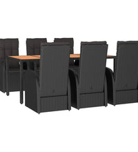 7-tlg. Garten-Essgruppe mit Kissen Schwarz Poly Rattan