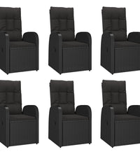 7-tlg. Garten-Essgruppe mit Kissen Schwarz Poly Rattan