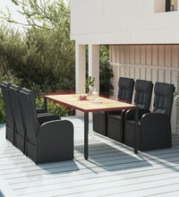7-tlg. Garten-Essgruppe mit Kissen Schwarz Poly Rattan