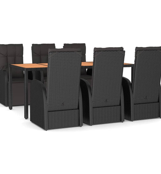 7-tlg. Garten-Essgruppe Schwarz Poly Rattan & Massivholz Akazie