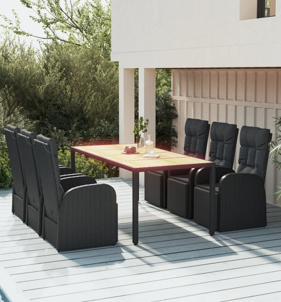 7-tlg. Garten-Essgruppe Schwarz Poly Rattan & Massivholz Akazie