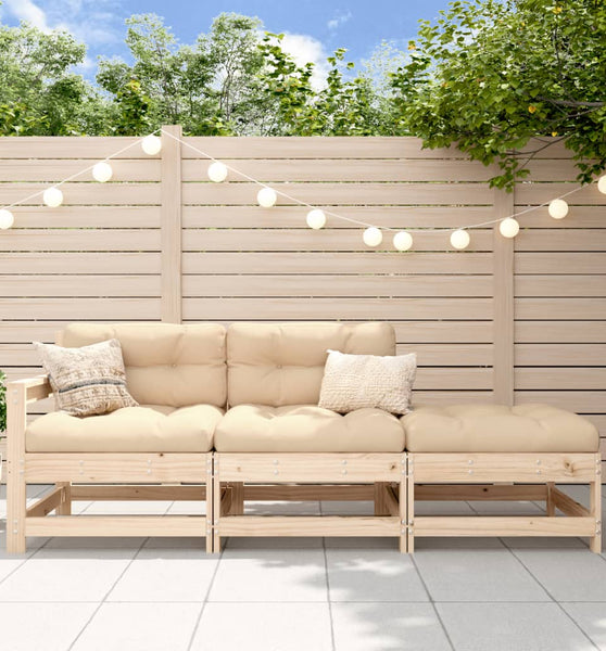 3-tlg. Garten-Lounge-Set mit Kissen Massivholz