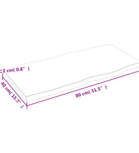 Tischplatte 80x40x2 cm Massivholz Eiche Unbehandelt Baumkante