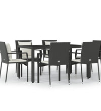 7-tlg. Garten-Essgruppe mit Kissen Schwarz Poly Rattan
