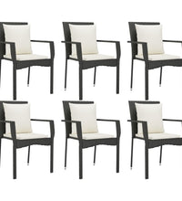 7-tlg. Garten-Essgruppe mit Kissen Schwarz Poly Rattan