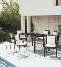 7-tlg. Garten-Essgruppe mit Kissen Schwarz Poly Rattan