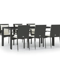 7-tlg. Garten-Essgruppe mit Kissen Schwarz Poly Rattan