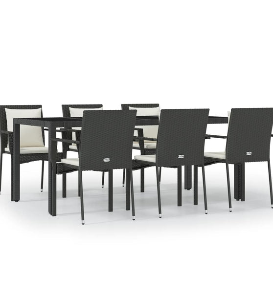 7-tlg. Garten-Essgruppe mit Kissen Schwarz Poly Rattan