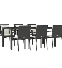 7-tlg. Garten-Essgruppe mit Kissen Schwarz Poly Rattan