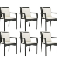7-tlg. Garten-Essgruppe mit Kissen Schwarz Poly Rattan