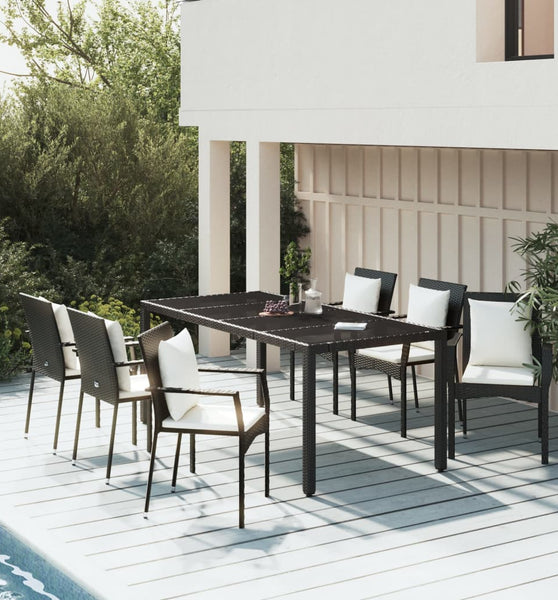 7-tlg. Garten-Essgruppe mit Kissen Schwarz Poly Rattan