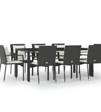 9-tlg. Garten-Essgruppe mit Kissen Schwarz Poly Rattan