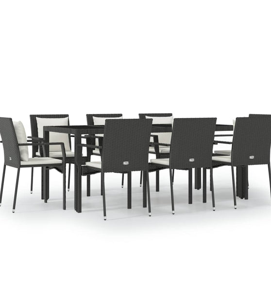 9-tlg. Garten-Essgruppe mit Kissen Schwarz Poly Rattan