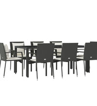 9-tlg. Garten-Essgruppe mit Kissen Schwarz Poly Rattan