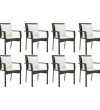 9-tlg. Garten-Essgruppe mit Kissen Schwarz Poly Rattan