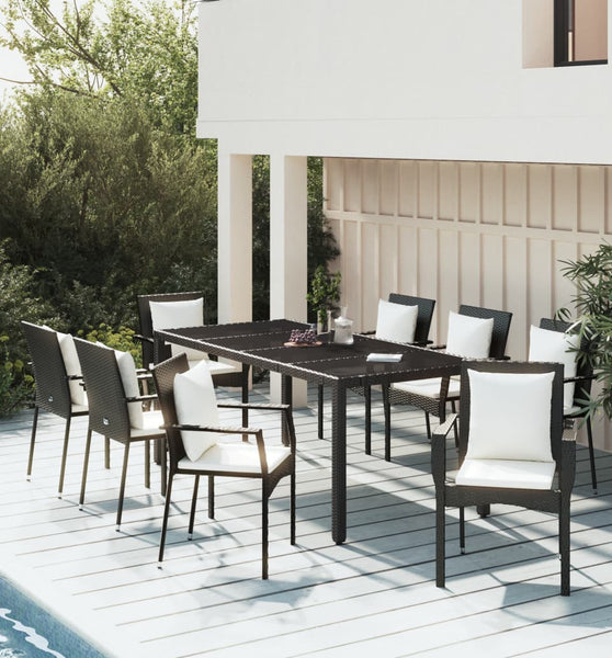 9-tlg. Garten-Essgruppe mit Kissen Schwarz Poly Rattan