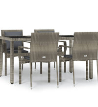 5-tlg. Garten-Essgruppe mit Kissen Grau Poly Rattan
