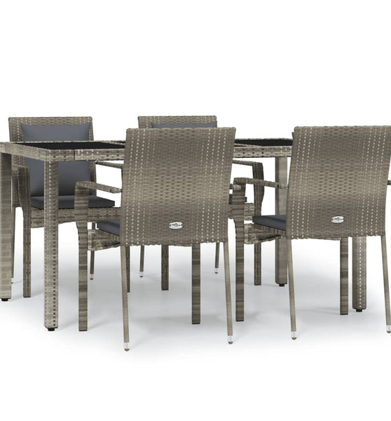 5-tlg. Garten-Essgruppe mit Kissen Grau Poly Rattan