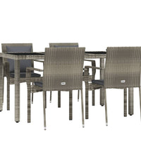 5-tlg. Garten-Essgruppe mit Kissen Grau Poly Rattan