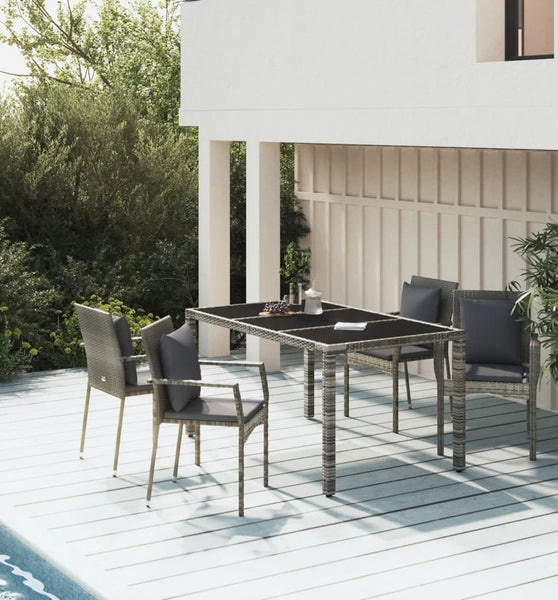 5-tlg. Garten-Essgruppe mit Kissen Grau Poly Rattan