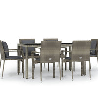 7-tlg. Garten-Essgruppe mit Kissen Grau Poly Rattan
