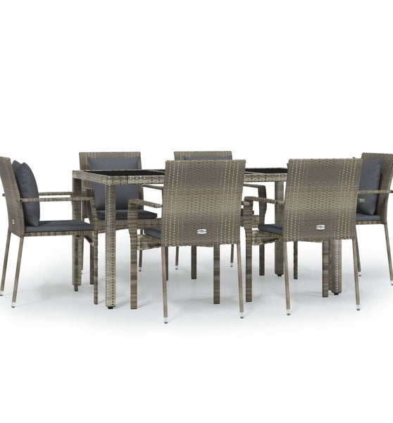 7-tlg. Garten-Essgruppe mit Kissen Grau Poly Rattan