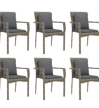 7-tlg. Garten-Essgruppe mit Kissen Grau Poly Rattan