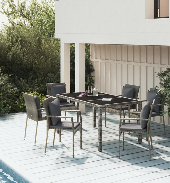 7-tlg. Garten-Essgruppe mit Kissen Grau Poly Rattan